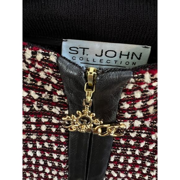 St. John Collection Vintage Women’s Red Brown Gold Tweed Knit Zip Blazer size 2 - Picture 4 of 13